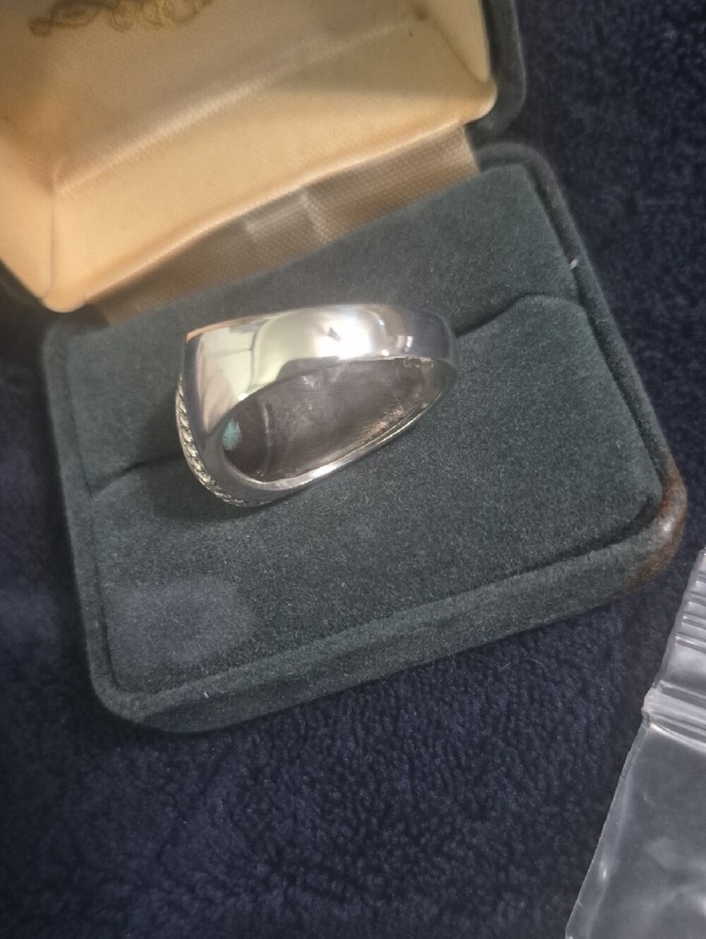 Turquoise Stone Men's Silver Ring - Blue Green Oval Cabochon - Picture 4 of 11
